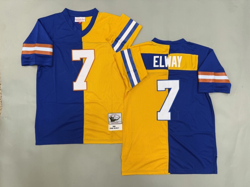 Men 2025 Denver Broncos 7 Elway blue yellow Throwback Limited NFL Jersey style 001